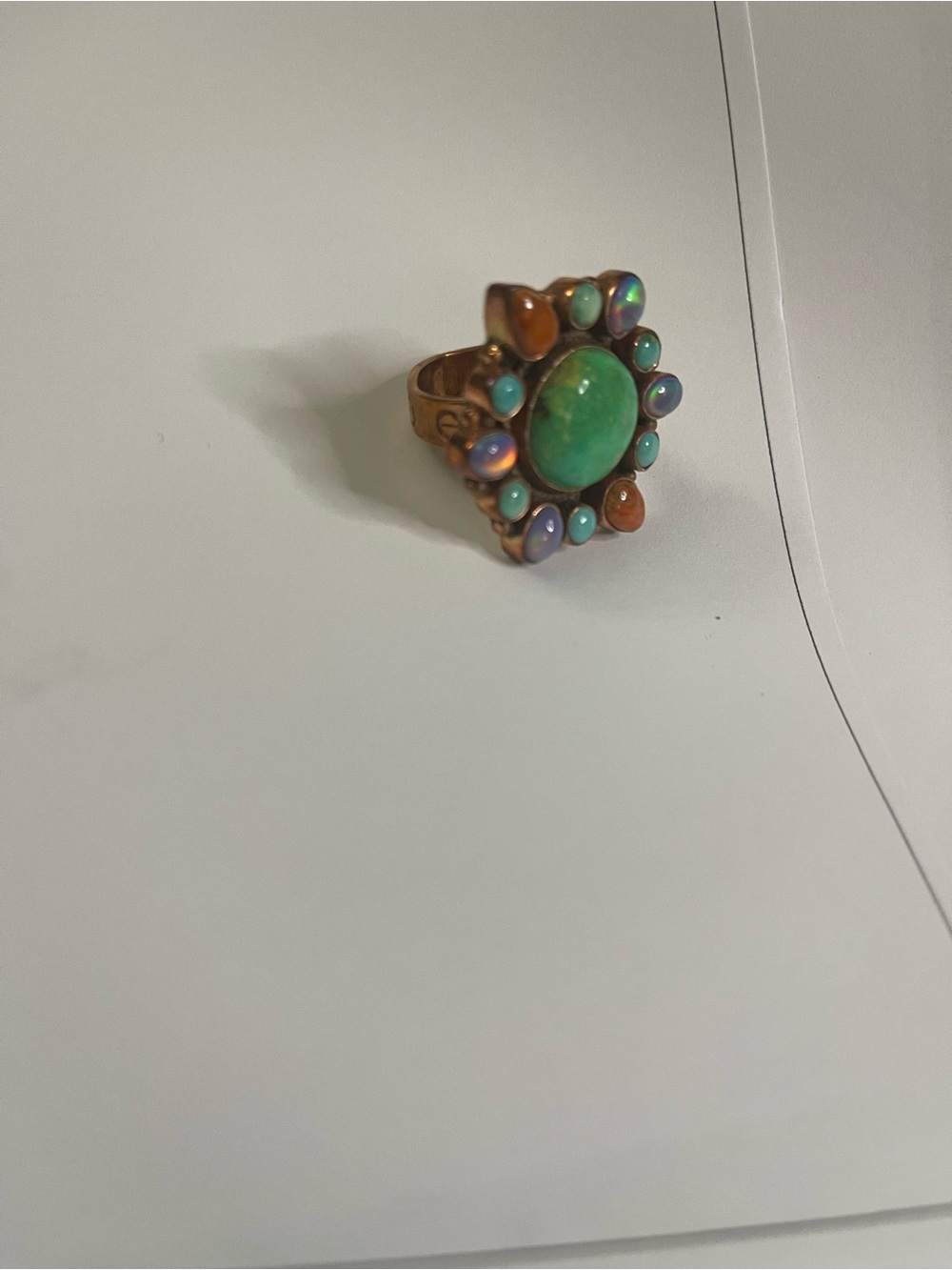 Turquoise Multi-Stone Floral Cocktail Ring - Women Jewelry size 20.5 adjustable